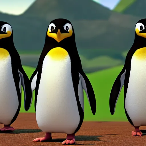 Image similar to penguins from Madagascar invading the pokemon world, 4k