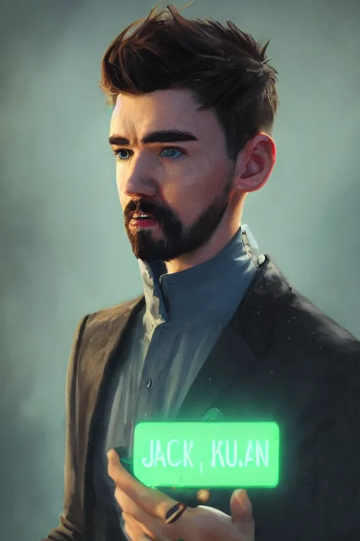 Image similar to a fancy portrait of Seán William McLoughlin, jacksepticeye by Greg Rutkowski, Sung Choi, Mitchell Mohrhauser, Maciej Kuciara, Johnson Ting, Maxim Verehin, Peter Konig, 8k photorealistic, cinematic lighting, HD, high details, atmospheric,