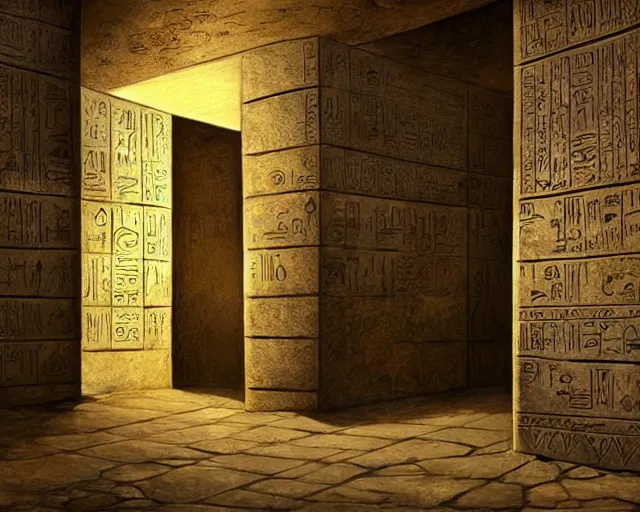 Prompt: a bank vault for gold ingots in the style of ancient egypt, art by charlie bowater