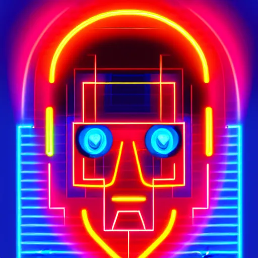 Image similar to portrait of a man with black hair and beard, synthwave, vector style, geometric random shapes and angles, red and blue lighting, neon, robot, futurism, virtualreality, modernist, cyberpunk h 6 4 0