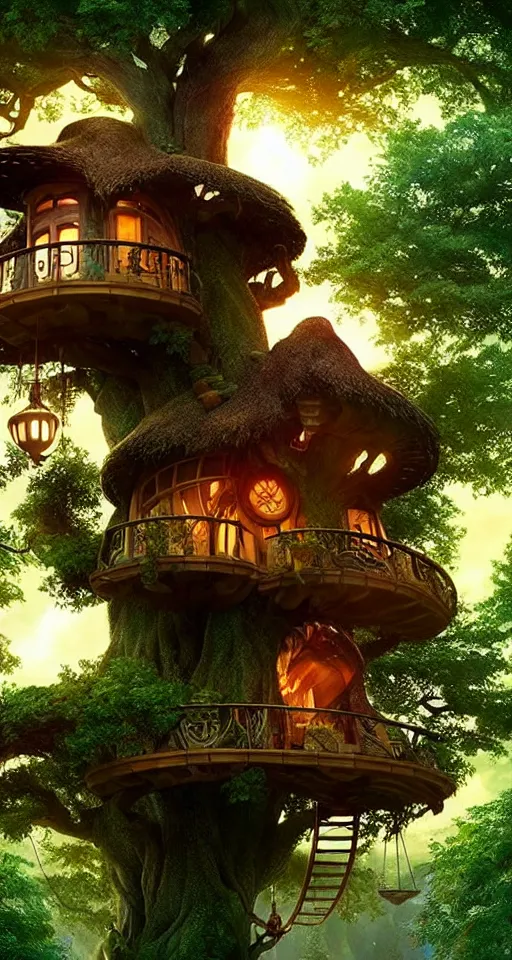 Image similar to An incredibly beautiful scene from a 2022 Marvel film featuring a cozy art nouveau reading nook in a fantasy tree house. 8K UHD.