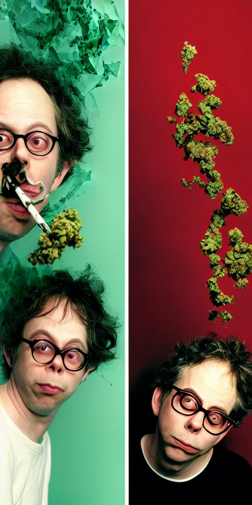 Prompt: award winning photo of todd solondz charlie kaufman smoking weed, vivid colors, happy, symmetrical face, beautiful eyes, studio lighting, wide shot art by Sally Mann & Arnold Newman