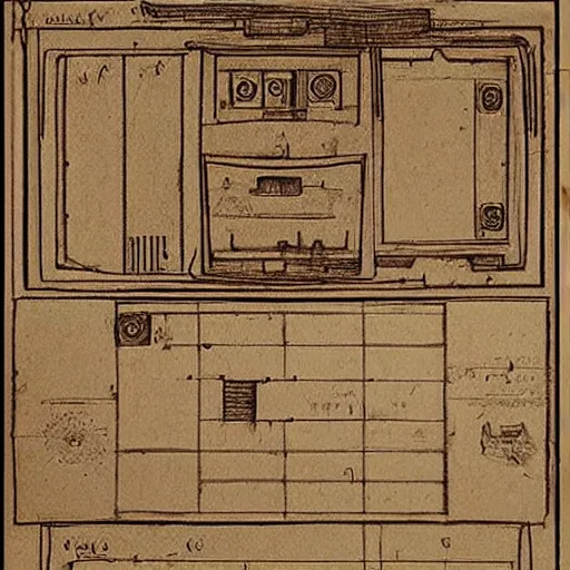 Prompt: Da vinci's detailed drawing of a blueprint for the newest iphone