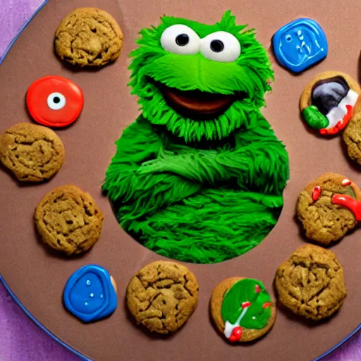 Image similar to Oscar the grouch eating cookies