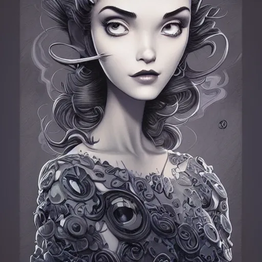 Image similar to Lofi portrait, Pixar style by Joe Fenton and Stanley Artgerm and Tom Bagshaw and Tim Burton, wink