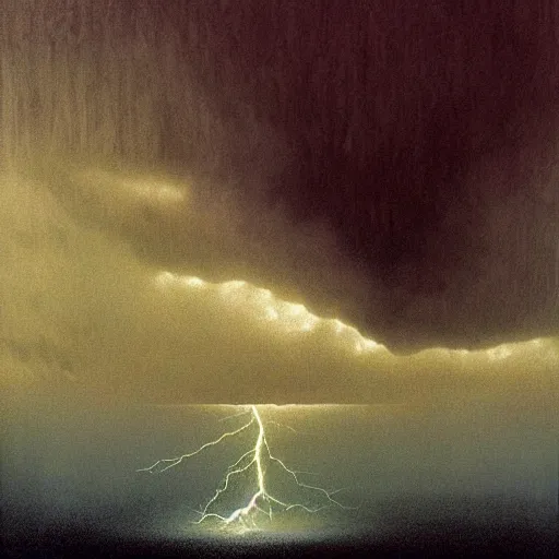 Image similar to killua zoldyck made by zdzisław beksinski, thunderstorm, 8 k, detailed, cinematic, rain, crying, black