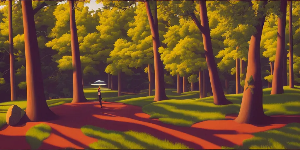 Prompt: silly, in the forest, blue sky, summer evening, kenton nelson