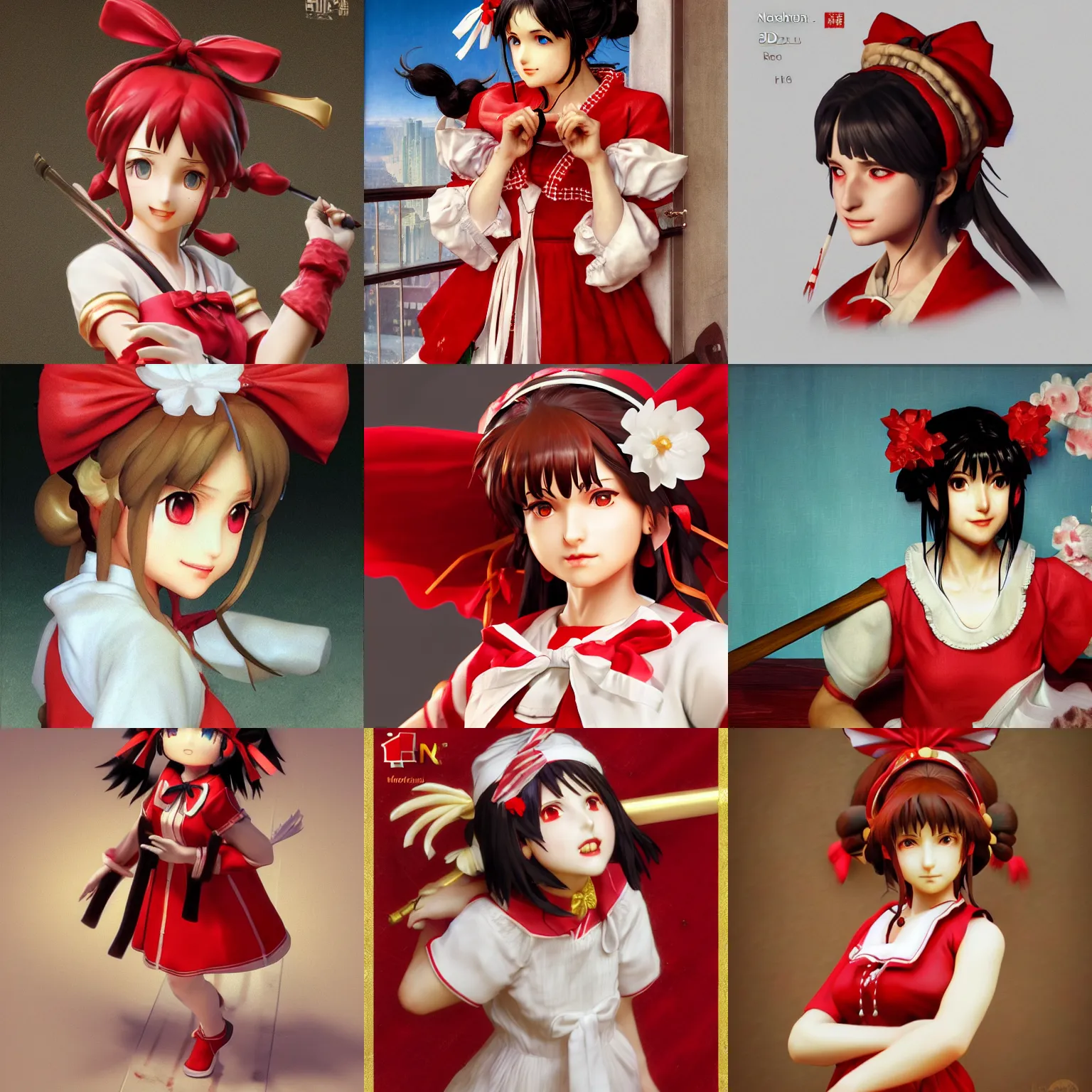 Prompt: a masterpiece 3 d cg of reimu hakurei, by norman rockwell, marble, gold, 4 k, 8 k, ultra realistic, hyperrealistic, extreme details, unreal engine 5