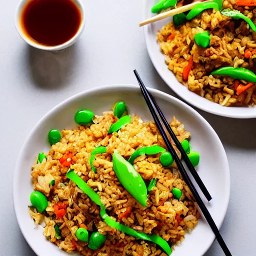 Image similar to a photograph of the new tofu fried rice, chinese dish from my local chinese restaurant, cooked to perfection, food photography