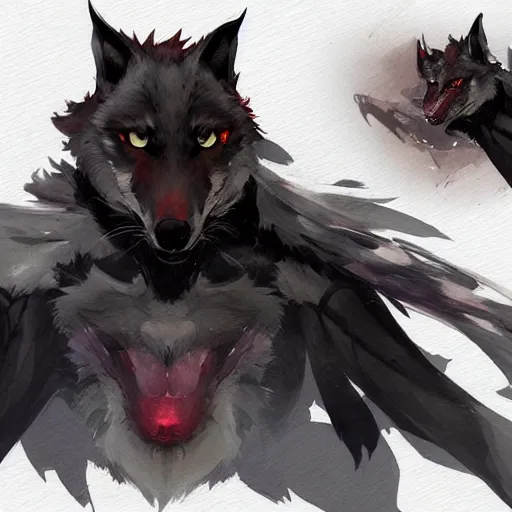 Image similar to concept art of night themed wolf fullbody, highly detailed painting by dustin nguyen, akihiko yoshida, greg tocchini, 4 k, trending on artstation, 8 k