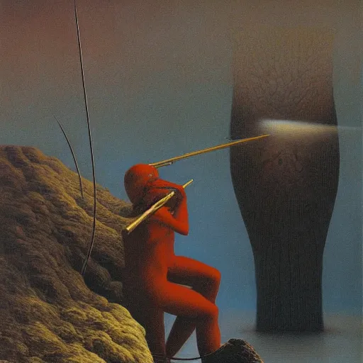 Image similar to cannon firing by Zdzisław Beksiński, oil on canvas