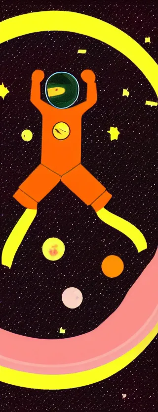 Image similar to “ person floating in space, in the style of kurzgesagt ”