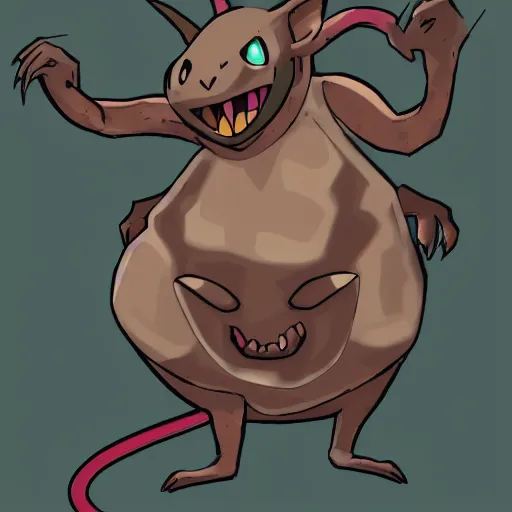 Image similar to mixture between rattata and golem pokemon, rat rock pokemon hybrid, fangs and hardness