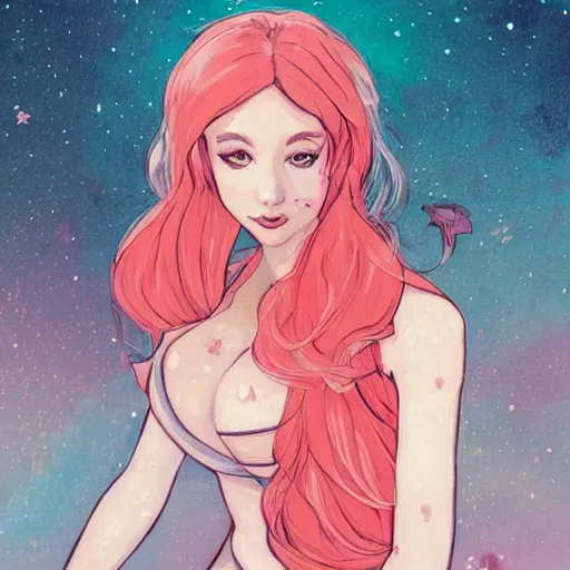 Prompt: amouranth as a tempting princess by conrad roset, rule of thirds, seductive look, beautiful, in intergalactic hq