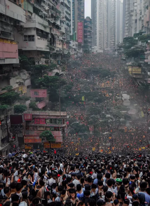 Image similar to 2 0 1 9 hong kong riot by jean honore fragonard. wide angle shot. depth of field. high definition. 8 k. photography.