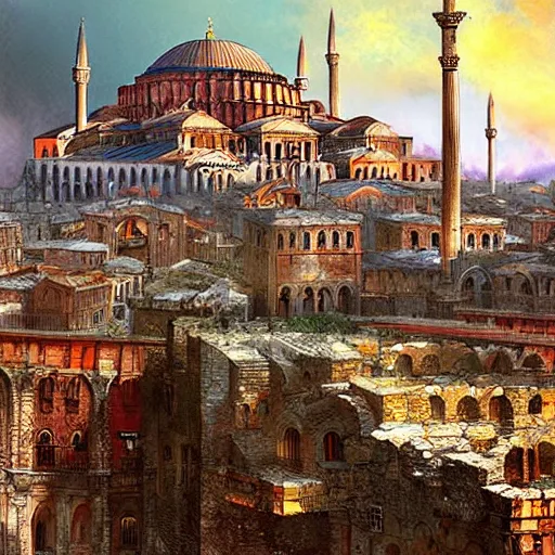 Prompt: The Roman city of Constantinople, by Marc Simonetti