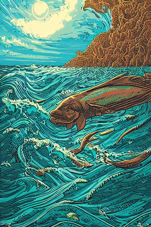 Prompt: The sea by Dan Mumford