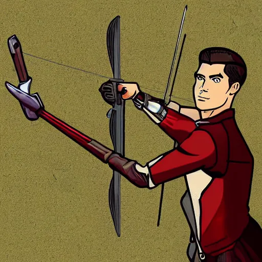 Image similar to archer in fix costume shooting at giant computer, hd, digital art