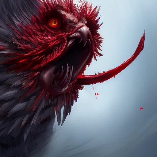 Prompt: A bird with the thirst for blood, hyperdetailed, artstation, cgsociety, 8k