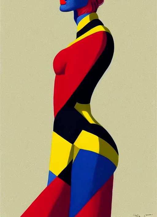 Prompt: a de stijl portrait of a woman with very long legs vibrant color scheme, highly detailed, in the style of romanticism, cinematic, artstation, moebius, greg rutkowski