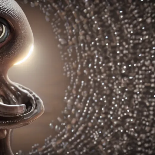 Prompt: an alien humanoid made of a thousand eyeballs, octane render, 4 k, 3 d, ultra realistic