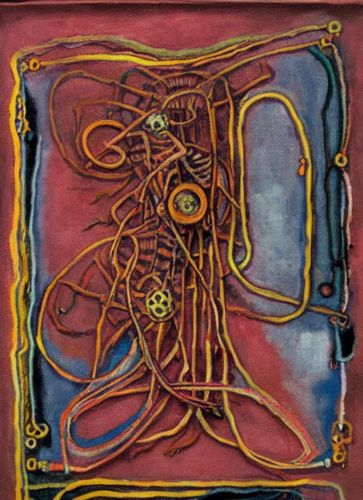 Image similar to biomechanical talisman of incantation of vach - viraj, used against nyogtha by maggi mcdonald, mark rothko, sabina klein