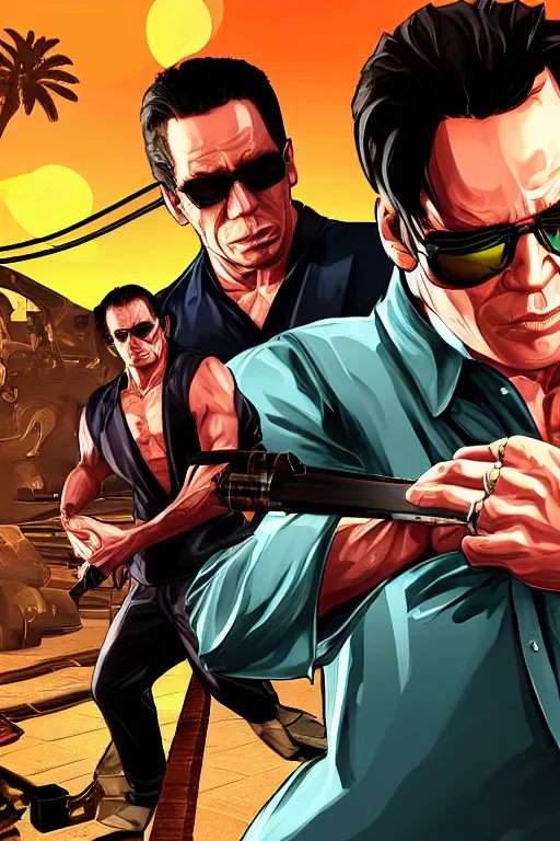 Image similar to GTA V cover art starring Mortal Kombat Character Johnny Cage, starring Johnny Cage