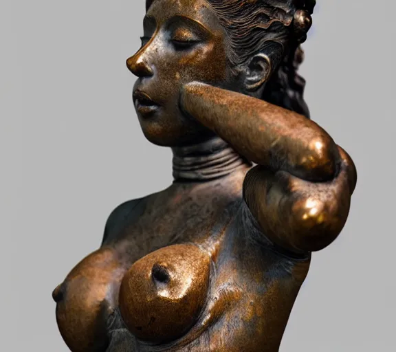 Prompt: detailed photo of old bronze patina statue of most beautiful woman, full body view, various poses, photorealism, intricate detail, museum diffuse lighting