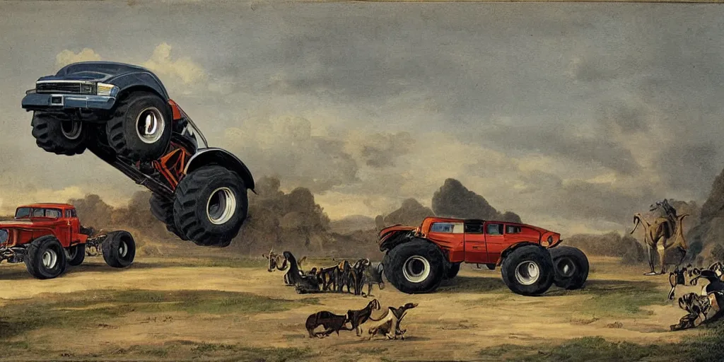Image similar to Monster truck, painting by john james audubon