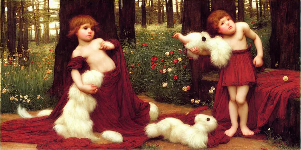 Image similar to 3 d precious moments plush hotse, realistic fur, master painter and art style of john william waterhouse and caspar david friedrich and philipp otto runge