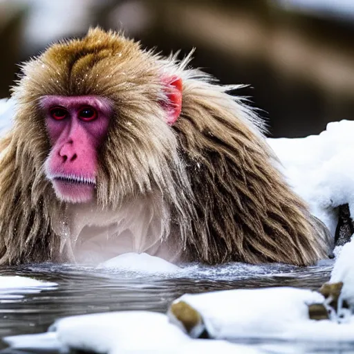 Image similar to An enlightened Japanese Snow Monkey during heavy though in a hot spring