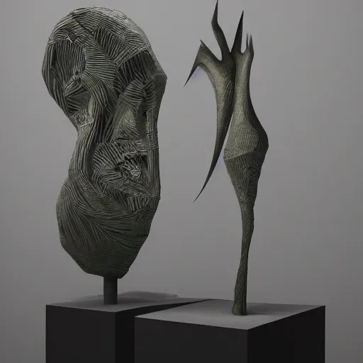 Image similar to rhizomuse, artists impression, cgsociety, abstract sculpture, dramatic intense lighting, deep shadows