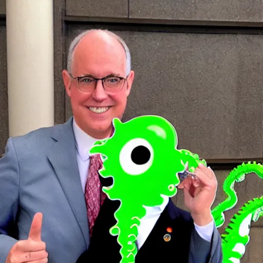 Image similar to a politician photo op with a tentacle monster