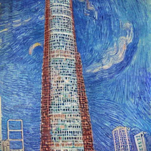 Prompt: Guangzhou Tower in style of von gogh, highly details