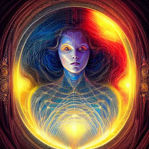 Prompt: beautiful portrait of intelligence, spatial space deformation in latent space, math art, astral plane, key light, by artgerm and dan mumford and gustave dore