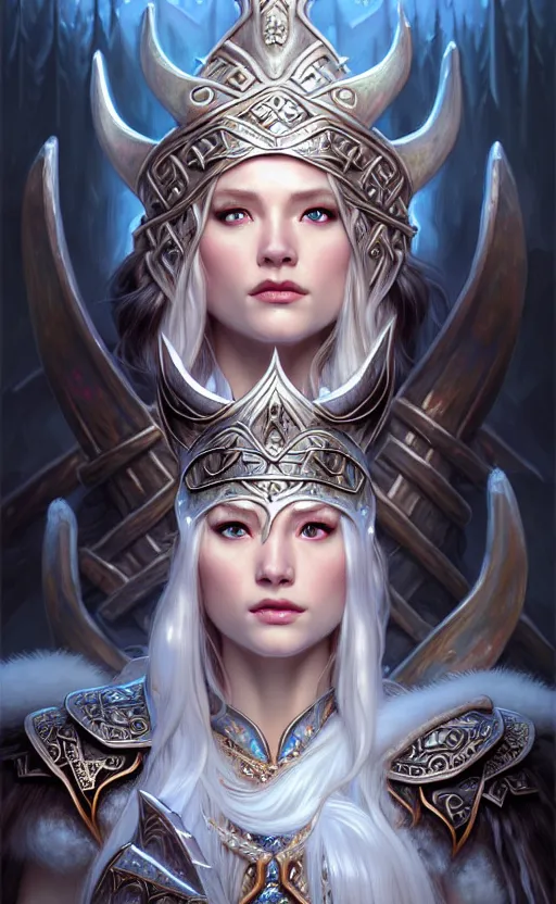 Image similar to opal viking warrior, regal, elegant, winter, snow, beautiful, stunning, hd, illustration, epic, d & d, fantasy, intricate, elegant, highly detailed, wide angle, digital painting, artstation, concept art, smooth, sharp focus, illustration, wallpaper, art by artgerm and greg rutkowski and alphonse mucha and jin xiaodi