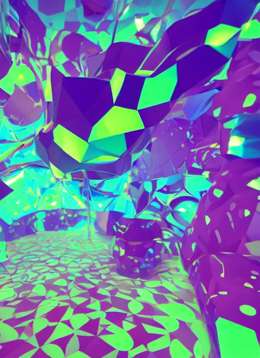 Image similar to : hyperbolic color abstract glossty shapes immersive experience meowwolf dalle2 macro lens 3d render unity unrealengine octane