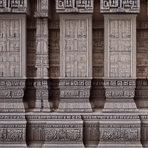 Prompt: 4 k unreal engine render of an ancient never seen before indian high detail temple. complex architecture with intricate pilars. high detailed water. flowers