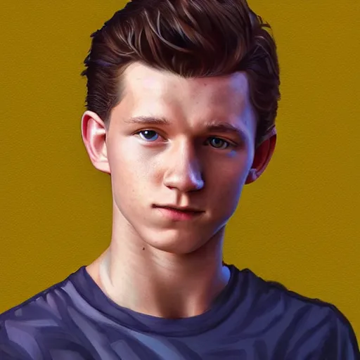 Image similar to portrait of tom holland, highly detailed, centered, solid color background, digital painting