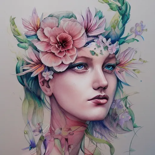 Image similar to watercolor flower by anna dittmann, by marco mazzoni