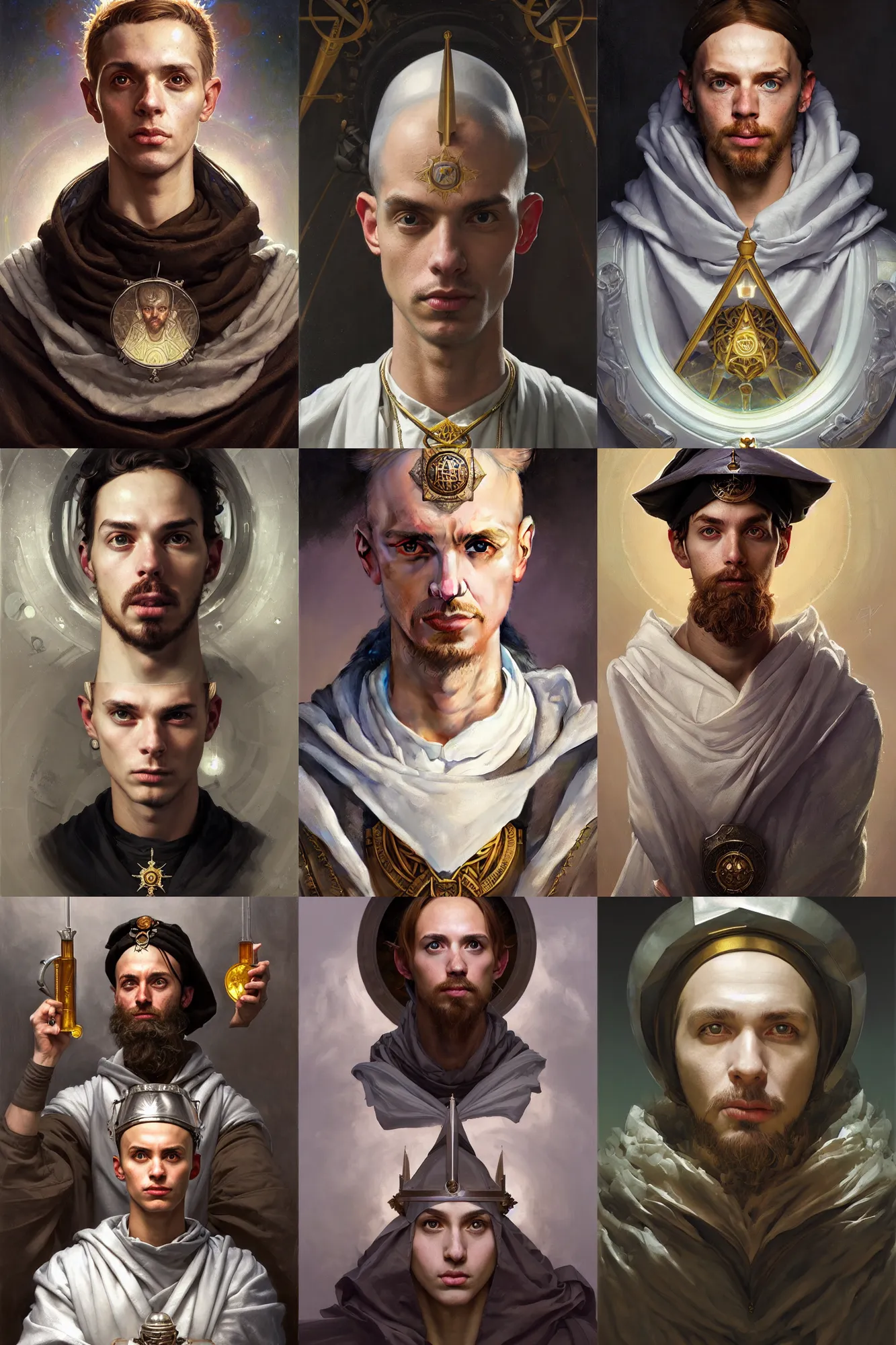 Prompt: a portrait of a young handsome hermetic alchemist of the order of tyche, silver, oil on canvas, masterpiece, hi - fructose, mandy jurgens, artgerm, norman rockwell, craig mullins, noah bradley, tranding on pxiv, highly detailed face, clear eyes