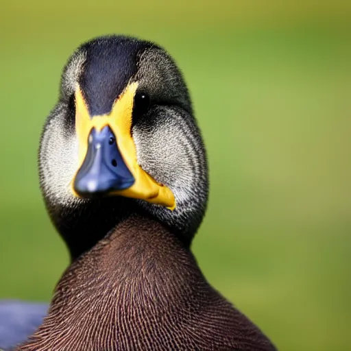 Image similar to an extremely close - up photograph of a duck, looking at the camera lens