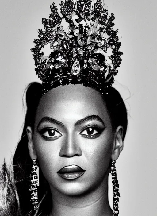 Prompt: photo of beyonce styled by nick knight posing, intricate headpiece, showstudio, face close up, vogue magazine, 2 0 2 0, canon, highly realistic. high resolution. highly detailed. dramatic. 8 k. 4 k.