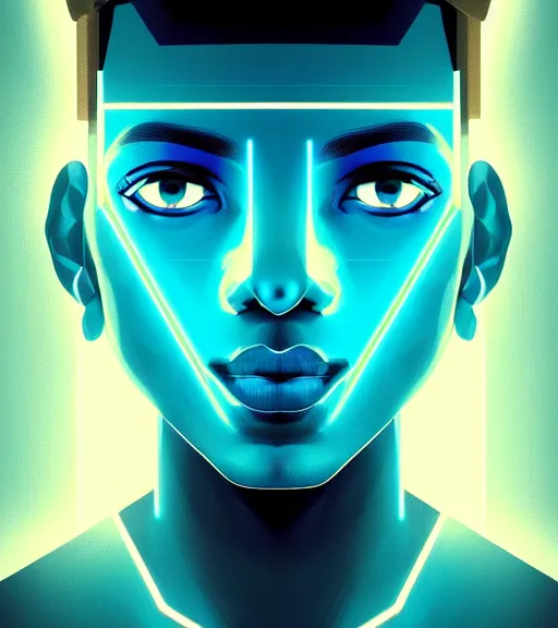 Image similar to symmetry!! egyptian boy prince of technology, solid cube of light, hard edges, product render retro - futuristic poster scifi, lasers and neon circuits, brown skin boy egyptian boy prince, intricate, elegant, highly detailed, digital painting, artstation, concept art, smooth, sharp focus, illustration, dreamlike, art by artgerm