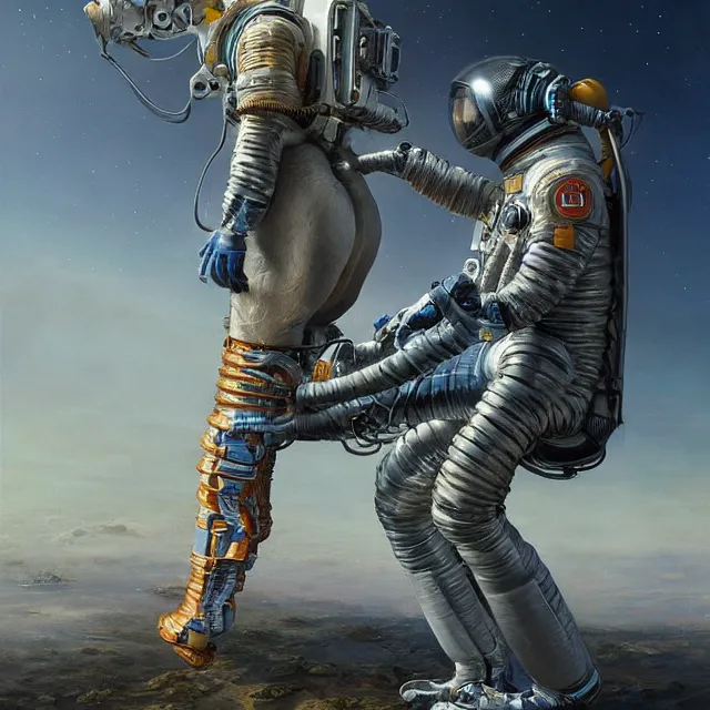 Image similar to astronaut crawling on knees with a horse on top, industrial sci - fi, by mandy jurgens, ernst haeckel, james jean