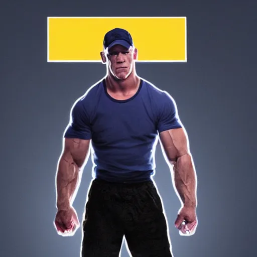 Image similar to john cena but his body is a t - shaped tetris block, cinematic, dramatic lighting, smoky background
