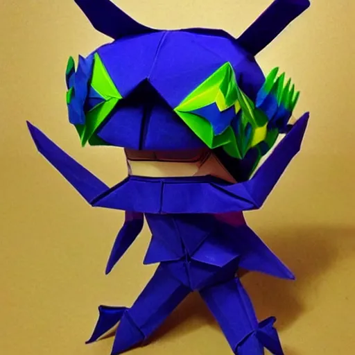 Prompt: realistic full body of chibi cute magical monster made of origami