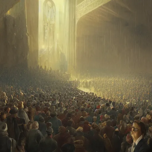 Image similar to pastor Dante Gebel giving a sermon message before a large crowd, artstation, Greg rutkowski, cinematic, digital Art