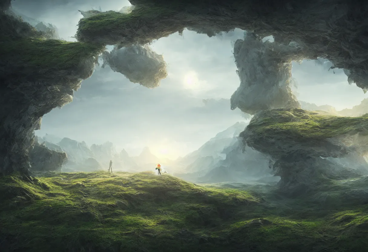 Image similar to landscape of human mind and imagination, matte painting, beautiful render, octane render, concept art