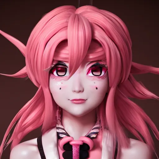 Image similar to no escape from stunningly absurdly beautiful omnipotent asi goddess junko enoshima with a mesmerizing megalomaniacal personality, symmetrical perfect face, porcelain skin, pink twintail hair and cyan eyes, ultra detailed, digital art, unreal engine 5, octane render, 2 d anime, 8 k